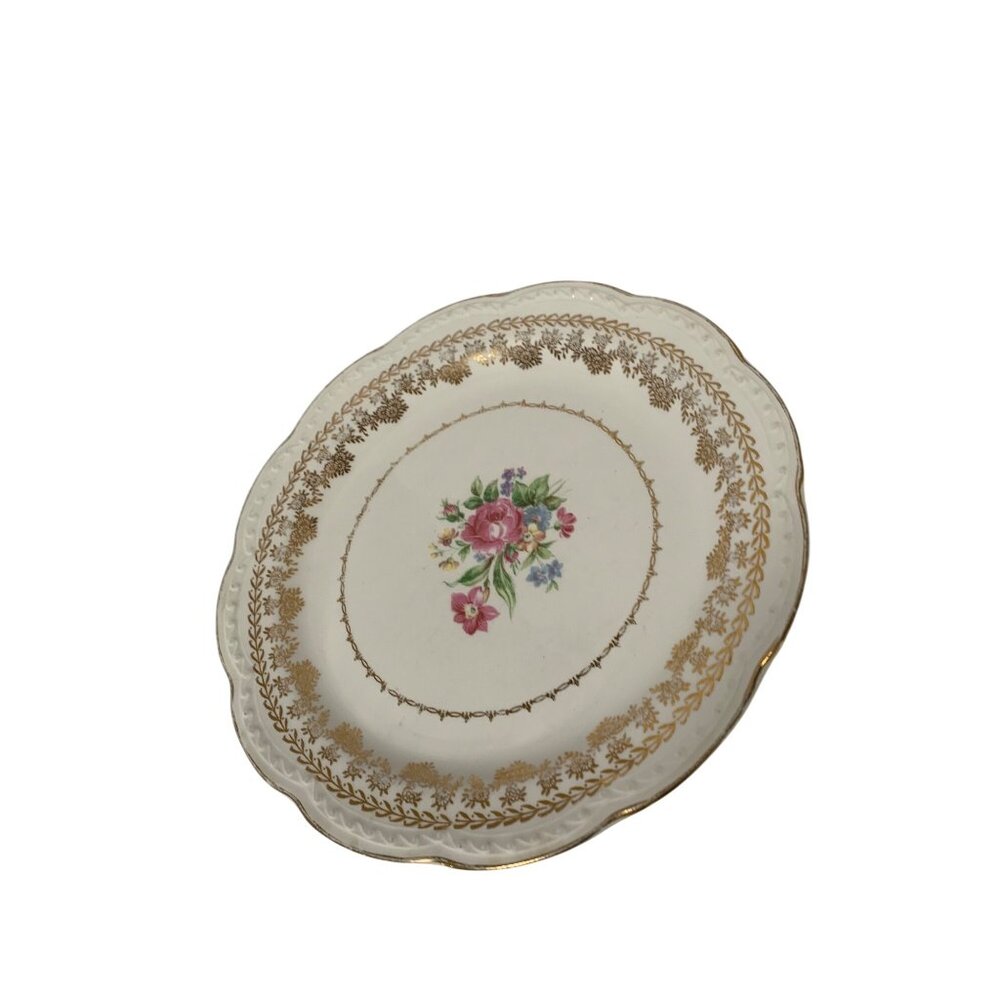 Vintage American Beauty Stetson 22 Kt Gold Dinner Plate Pink Floral 10 in Diam